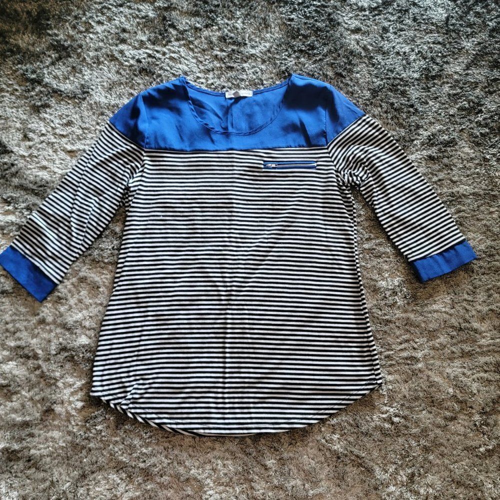 Women's Notations 3/4 Sleeve Blue Black White Blouse Size Medium